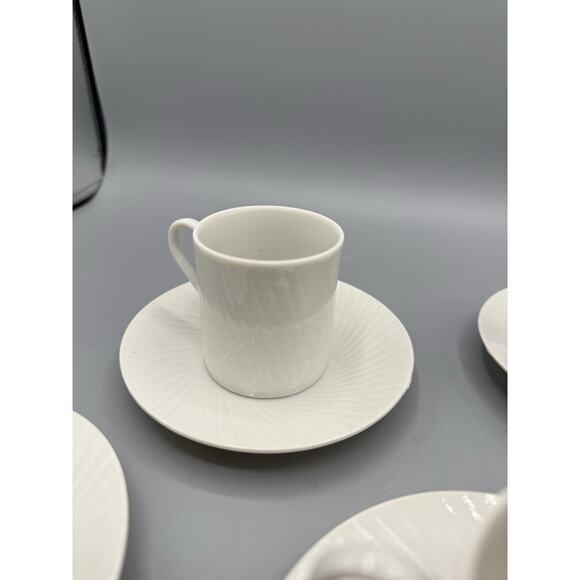 Set of 5 White Porcelain Espresso Cups & Saucers Ribbed Textured Pattern 2.5” - Picture 6 of 14